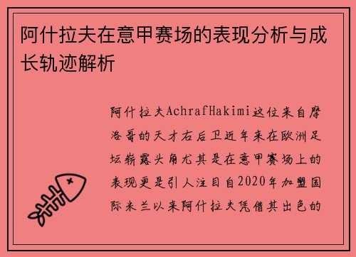 阿什拉夫在意甲赛场的表现分析与成长轨迹解析